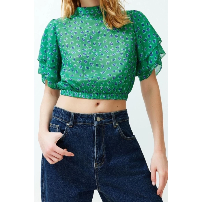 Fashion Crew Neck Woven Regular Floral Pattern Casual Daily Regular Short Sleeve Blouse
