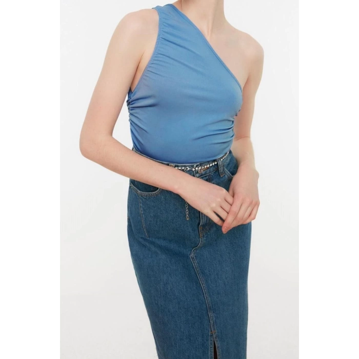 Fashion Asymmetrical Collar Knitted Slim Plain Pattern Casual Daily Crop Sleeveless Blouse