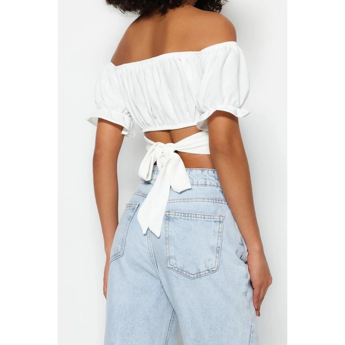 Fashion Carmen Collar Woven Fit Plain Pattern Casual Daily Regular Long Sleeve Blouse