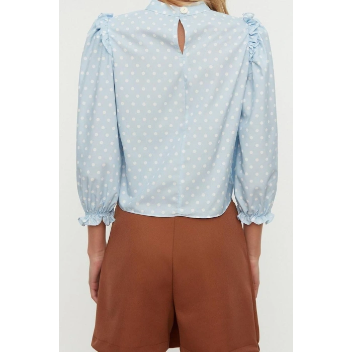 Fashion Stand Collar Woven Regular Polka Dot Pattern Casual Daily Regular Three Quarter Sleeve Blouse