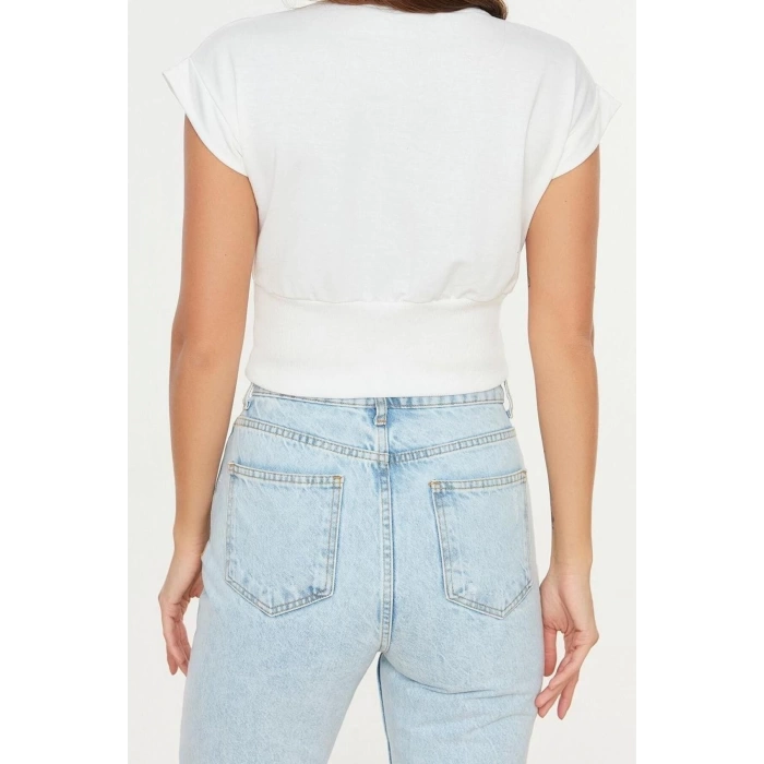Fashion Crew Neck Knitted Slim Plain Pattern Casual Daily Crop Short Sleeve Blouse