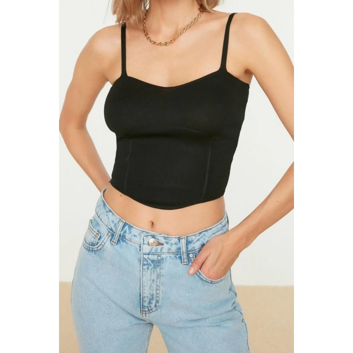 Fashion Heart Neck Knitwear Slim Plain Pattern Casual Daily Super Crop Strappy Sleeve Blouse