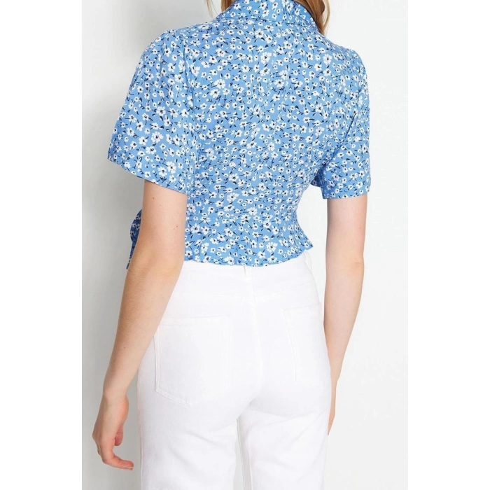 Fashion Jacket Collar Woven Fit Floral Pattern Casual Daily Crop Short Sleeve Blouse