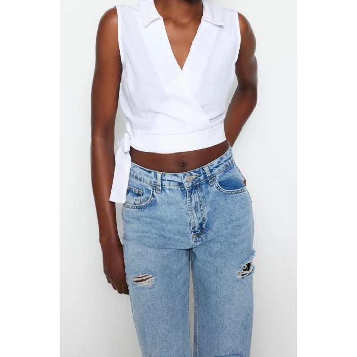 Fashion Double Breasted Woven Fit Plain Pattern Casual Daily Crop Sleeveless Blouse