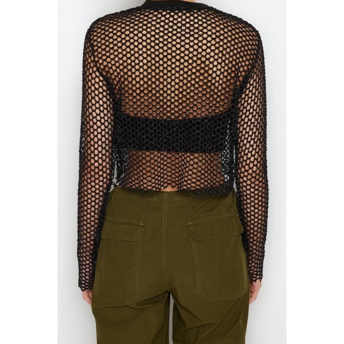 Fashion Crew Neck Knitted Regular Plain Pattern Casual Daily Crop Long Sleeve Blouse