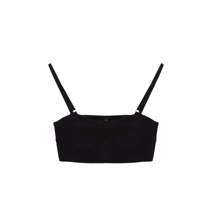 Moda Kalp Yaka Triko Regular Düz Desen Casual Günlük Crop Askılı Kol Bluz