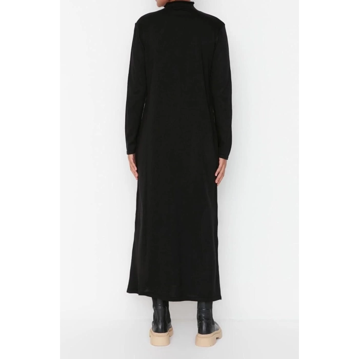 Moda Regular Günlük Tek Plaka Triko Yarım Balıkçı Yaka Uzun Kol Shift Uzun Boy Tesettür Elbise