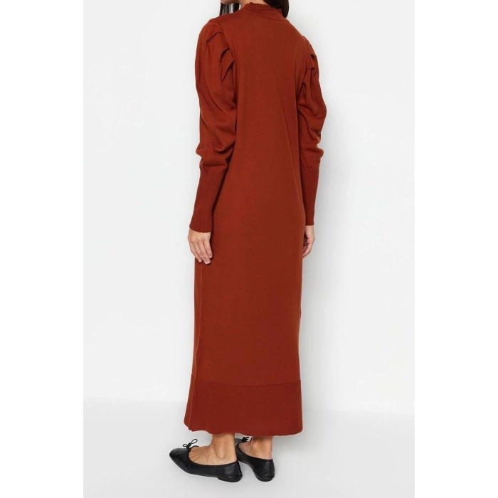 Moda Fit Casual Günlük Ribana Kaşkorse Triko Dik Yaka Uzun Kol Shift Maxi Boy Tesettür Elbise