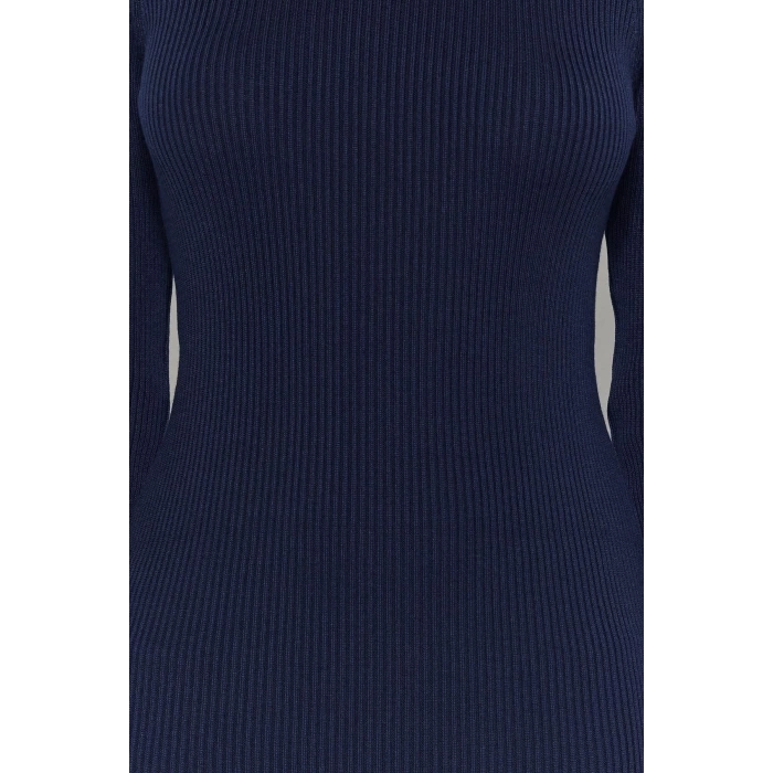 Moda Slim Casual Günlük Dolu İğne Triko Bisiklet Yaka Uzun Kol Bodycone Midi Boy Elbise