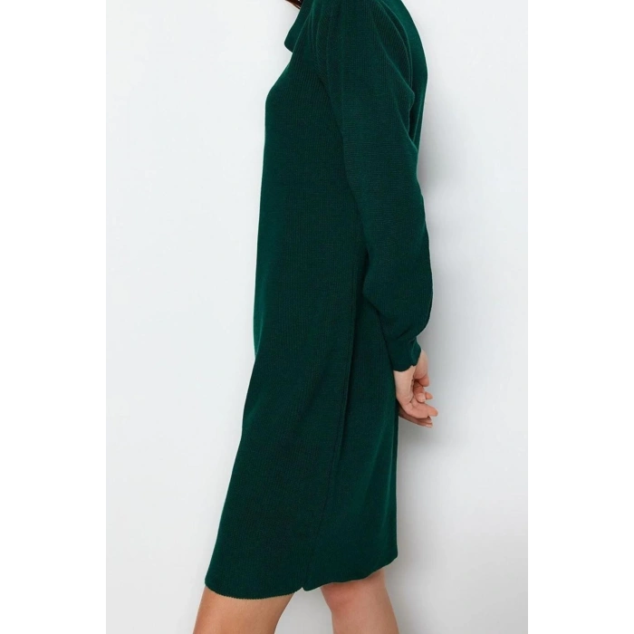 Moda Oversize Casual Günlük Fitilli Triko Balıkçı Yaka Uzun Kol Kazak Elbise Mini Boy Elbise