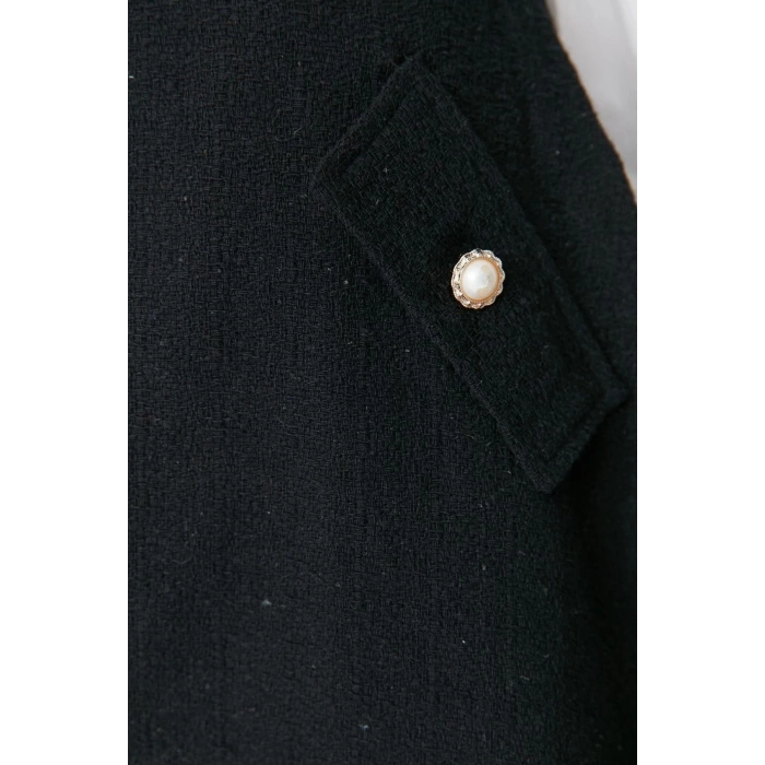 Moda Regular Business Tüvit Dokuma Kare Yaka Askılı Kol Jile Mini Boy Elbise