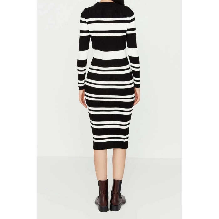 Fashion Slim Casual Daily Pique Knitwear Crew Neck Long Sleeve Bodycon Midi Length Dress