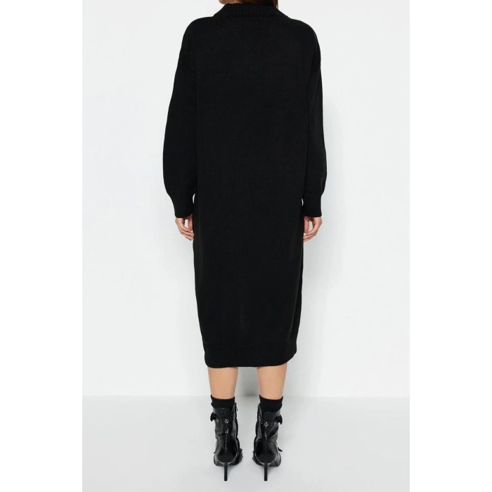 Fashion Oversize Casual Daily Selanik Knitwear V Neck Long Sleeve Shift Maxi Length Dress