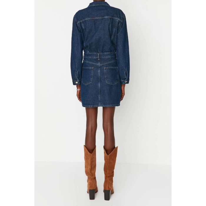 Fashion Slim Stylish Evening Dress Night Rigid Denim Shirt Collar Three Quarter Sleeve Bodycone Mini Length Dress