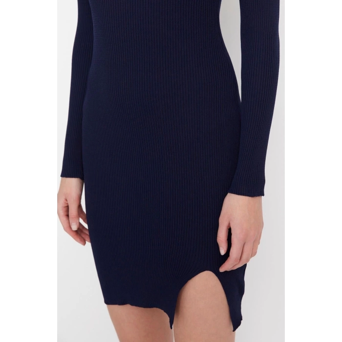 Fashion Slim Day Night Single Plate Knitwear Crew Neck Long Sleeve Bodycon Mini Length Dress
