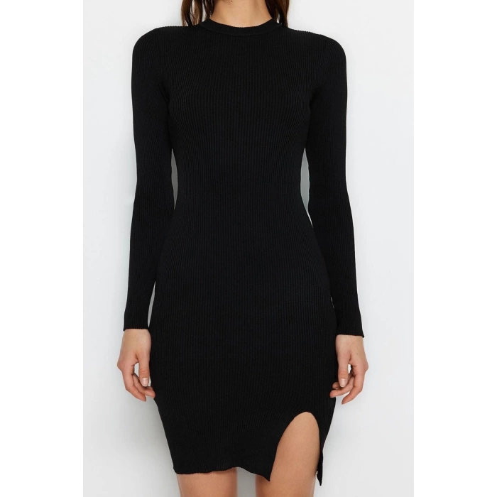 Fashion Slim Day Night Single Plate Knitwear Crew Neck Long Sleeve Bodycon Mini Length Dress
