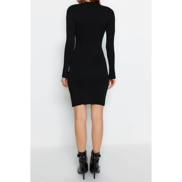 Fashion Slim Day Night Single Plate Knitwear Crew Neck Long Sleeve Bodycon Mini Length Dress
