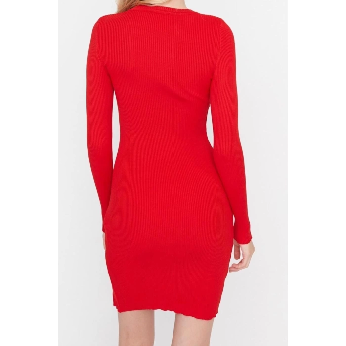 Fashion Slim Day Night Single Plate Knitwear Crew Neck Long Sleeve Bodycon Mini Length Dress