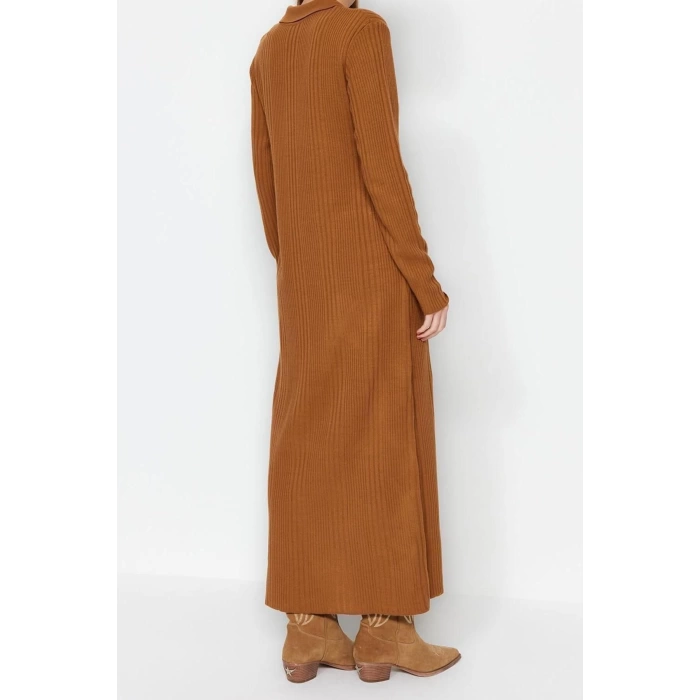 Fashion Regular Casual Daily Rib Camisole Woven V Neck Long Sleeve A-Line Midi Length Hijab Dress