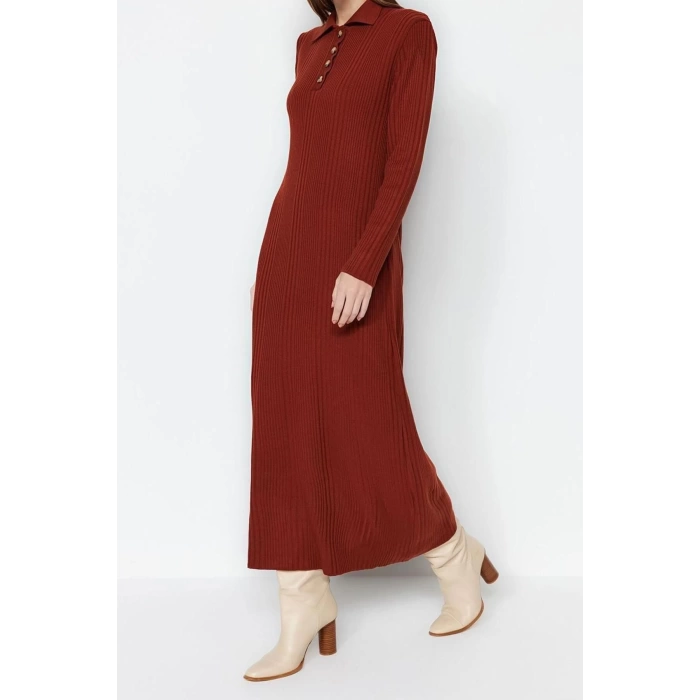 Fashion Regular Casual Daily Rib Camisole Woven V Neck Long Sleeve A-Line Midi Length Hijab Dress