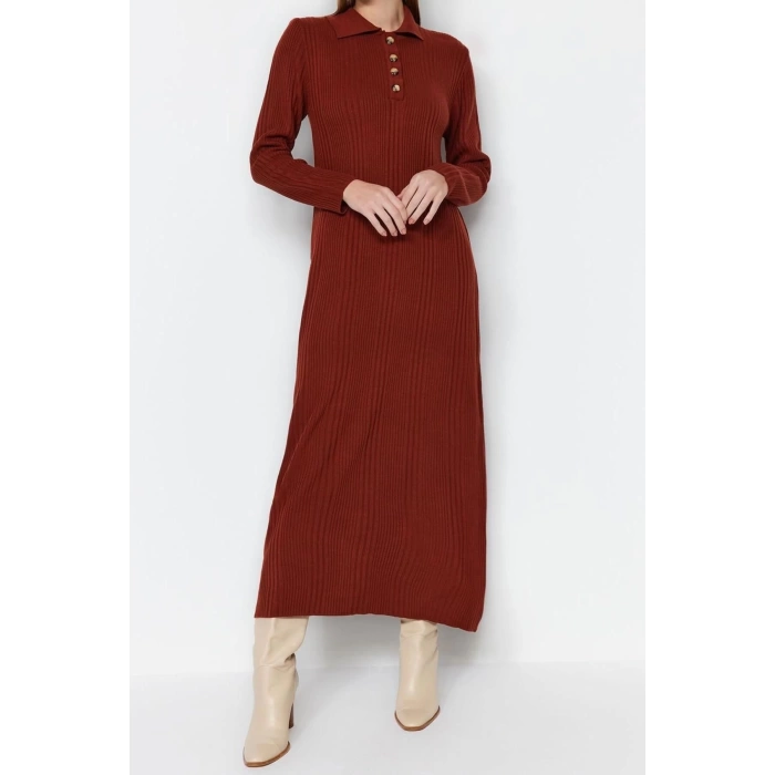 Fashion Regular Casual Daily Rib Camisole Woven V Neck Long Sleeve A-Line Midi Length Hijab Dress