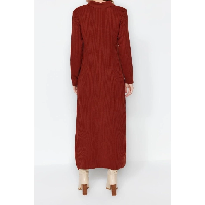 Fashion Regular Casual Daily Rib Camisole Woven V Neck Long Sleeve A-Line Midi Length Hijab Dress