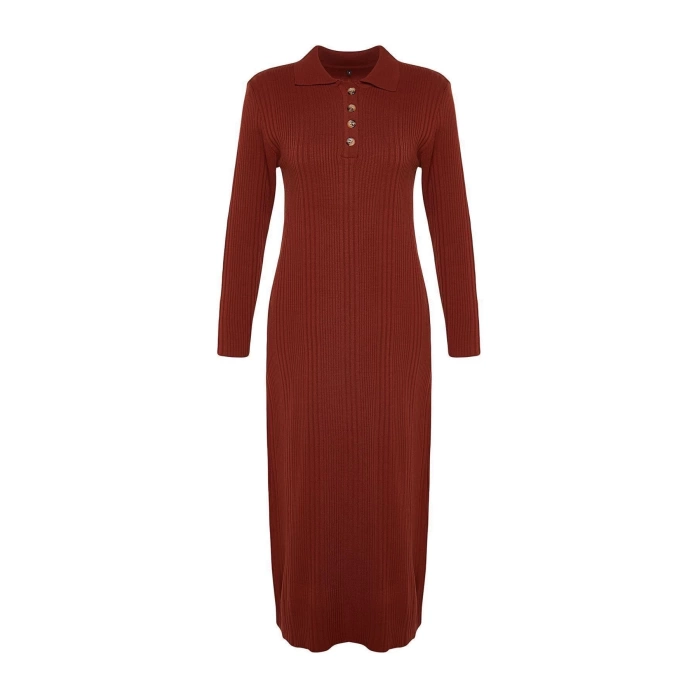 Fashion Regular Casual Daily Rib Camisole Woven V Neck Long Sleeve A-Line Midi Length Hijab Dress