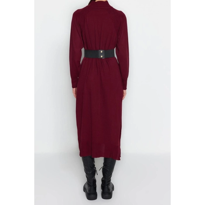 Moda Regular Casual Günlük Tek Plaka Dokuma Bisiklet Yaka Uzun Kol Shift Maxi Boy Tesettür Elbise