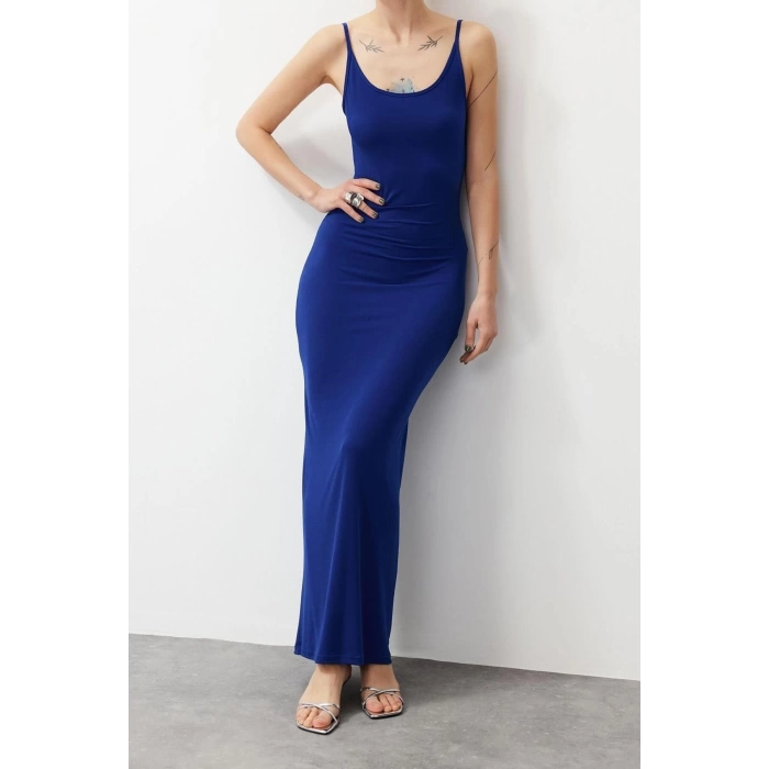 Moda Regular Casual Günlük Sandy Örme Dik Yaka Kolsuz Kol Basic Maxi Boy Elbise