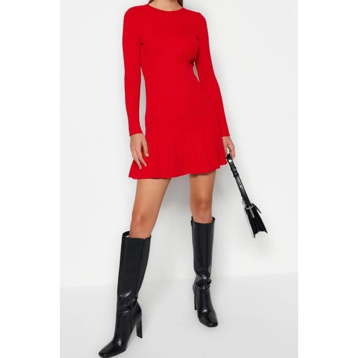 Fashion Slim Day Night Full Needle Knitwear Crew Neck Long Sleeve A-Line Mini Length Dress