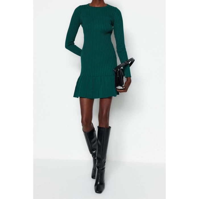 Fashion Slim Day Night Full Needle Knitwear Crew Neck Long Sleeve A-Line Mini Length Dress