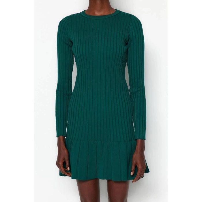 Fashion Slim Day Night Full Needle Knitwear Crew Neck Long Sleeve A-Line Mini Length Dress