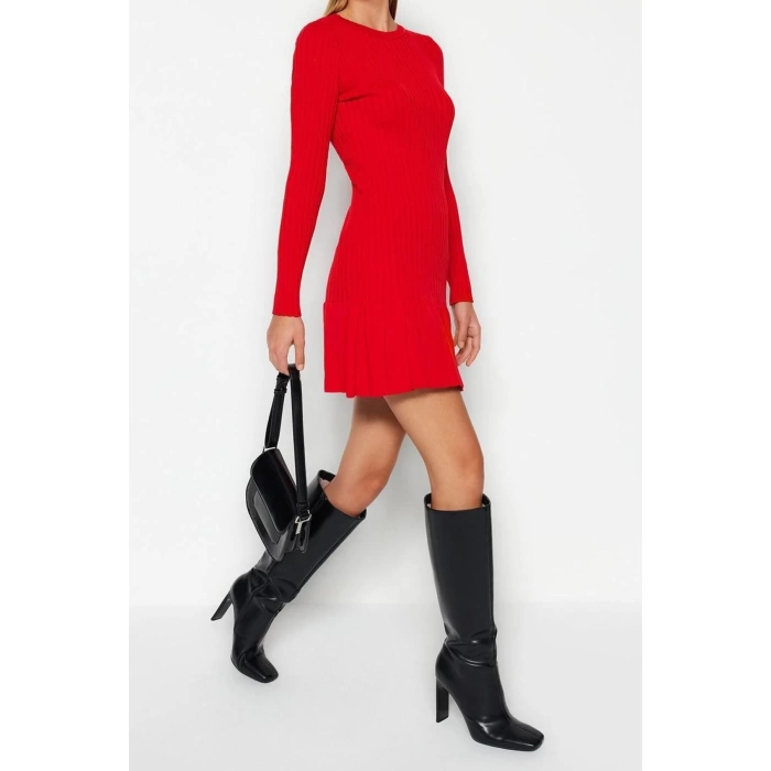 Fashion Slim Day Night Full Needle Knitwear Crew Neck Long Sleeve A-Line Mini Length Dress