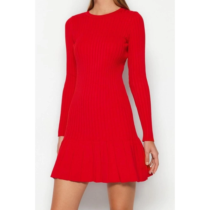 Fashion Slim Day Night Full Needle Knitwear Crew Neck Long Sleeve A-Line Mini Length Dress