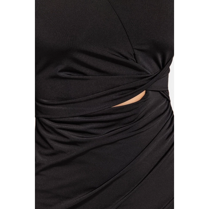 Fashion Fit Graduation Prom Sandy Knitted Stand Collar Long Sleeve Wrap Midi Length Dress
