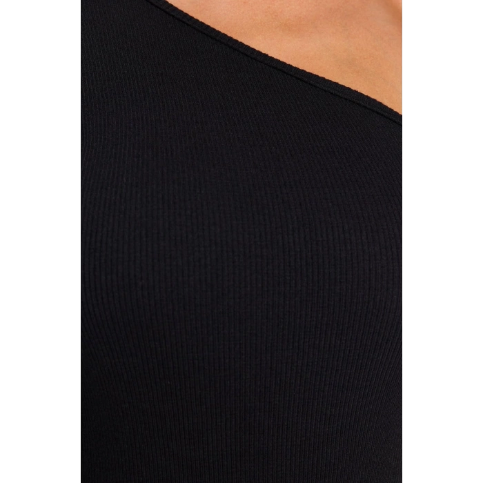Fashion Slim Casual Daily Regenerated Camisole Knitted Asymmetrical Collar Long Sleeve Bodycone Mini Length Dress