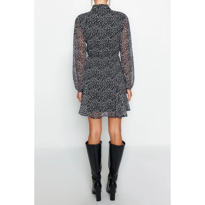 Moda Regular Casual Günlük Şifon Dokuma Gömlek Yaka Uzun Kol Gömlek Elbise Mini Boy Elbise