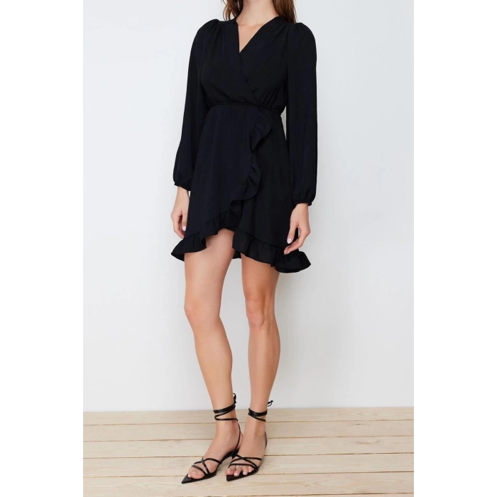 Fashion Regular Casual Daily Shally Woven Double Breasted Long Sleeve Double Breasted Mini Length Dress