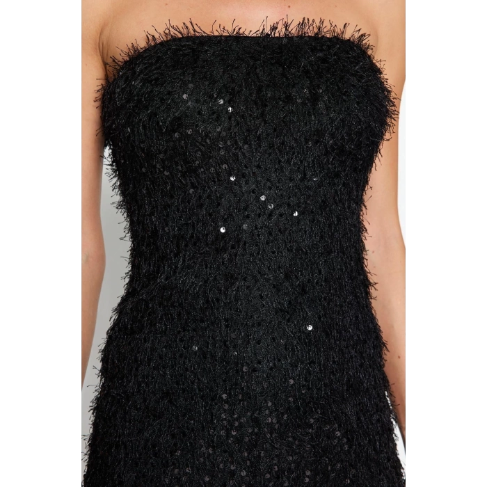 Fashion Regular Graduation Prom Sequin Woven Strapless Sleeveless Shift Midi Length Dress
