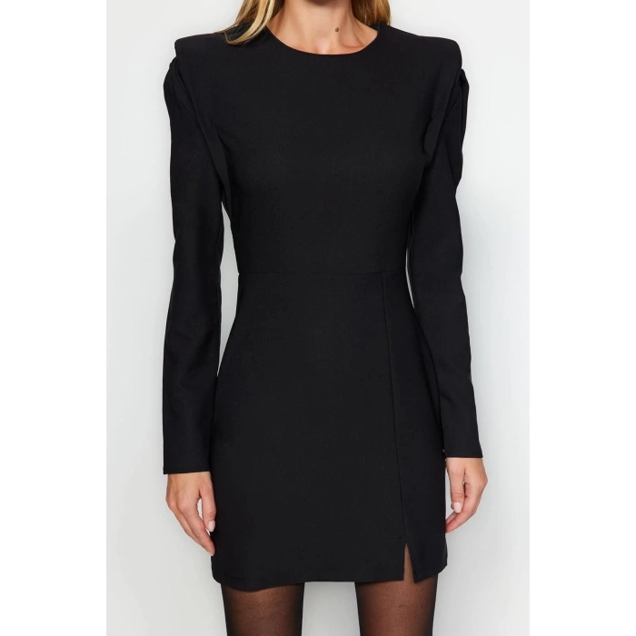 Moda Regular Day Night Finike Woven Crew Neck Long Sleeve Bodycon Mini Length Dress