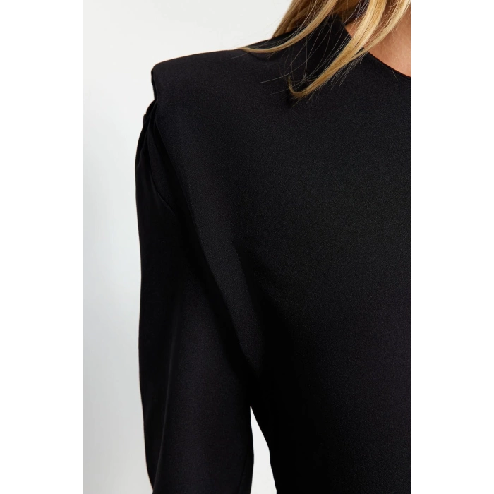 Moda Regular Day Night Finike Woven Crew Neck Long Sleeve Bodycon Mini Length Dress