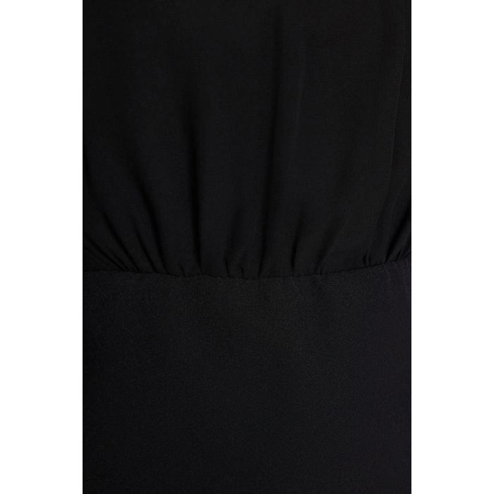 Fashion Fit Day Night Finike Woven Stand Collar Long Sleeve Bodycon Mini Length Dress