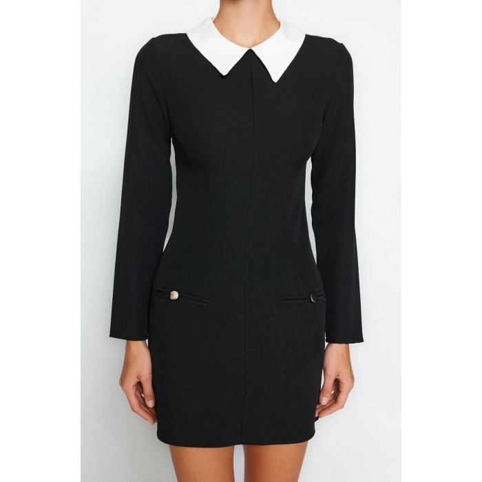 Fashion Regular Day Night Finike Woven Shirt Collar Long Sleeve Bodycone Mini Length Dress