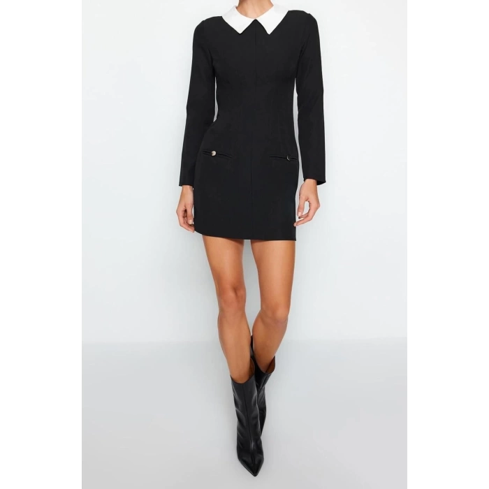 Fashion Regular Day Night Finike Woven Shirt Collar Long Sleeve Bodycone Mini Length Dress