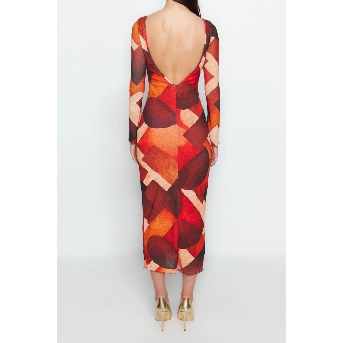 Fashion Regular Casual Daily Foam Fabric Knitted Boat Neck Long Sleeve Bodycone Maxi Length Dress