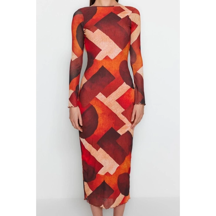 Fashion Regular Casual Daily Foam Fabric Knitted Boat Neck Long Sleeve Bodycone Maxi Length Dress
