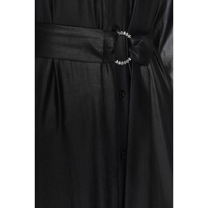 Fashion Regular Day Night Chiffon Woven Shirt Collar Long Sleeve Shirt Dress Midi Length Dress