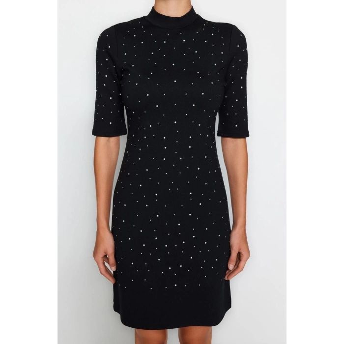 Moda Slim Business Interlock Knitted Crew Neck Short Sleeve Bodycon Mini Length Dress