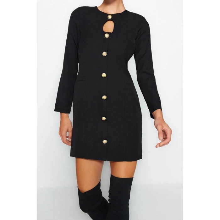 Moda Regular Gündüz Gece Finike Dokuma Bisiklet Yaka Uzun Kol A-Line Mini Boy Elbise