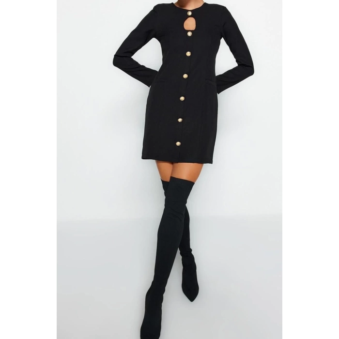 Moda Regular Gündüz Gece Finike Dokuma Bisiklet Yaka Uzun Kol A-Line Mini Boy Elbise